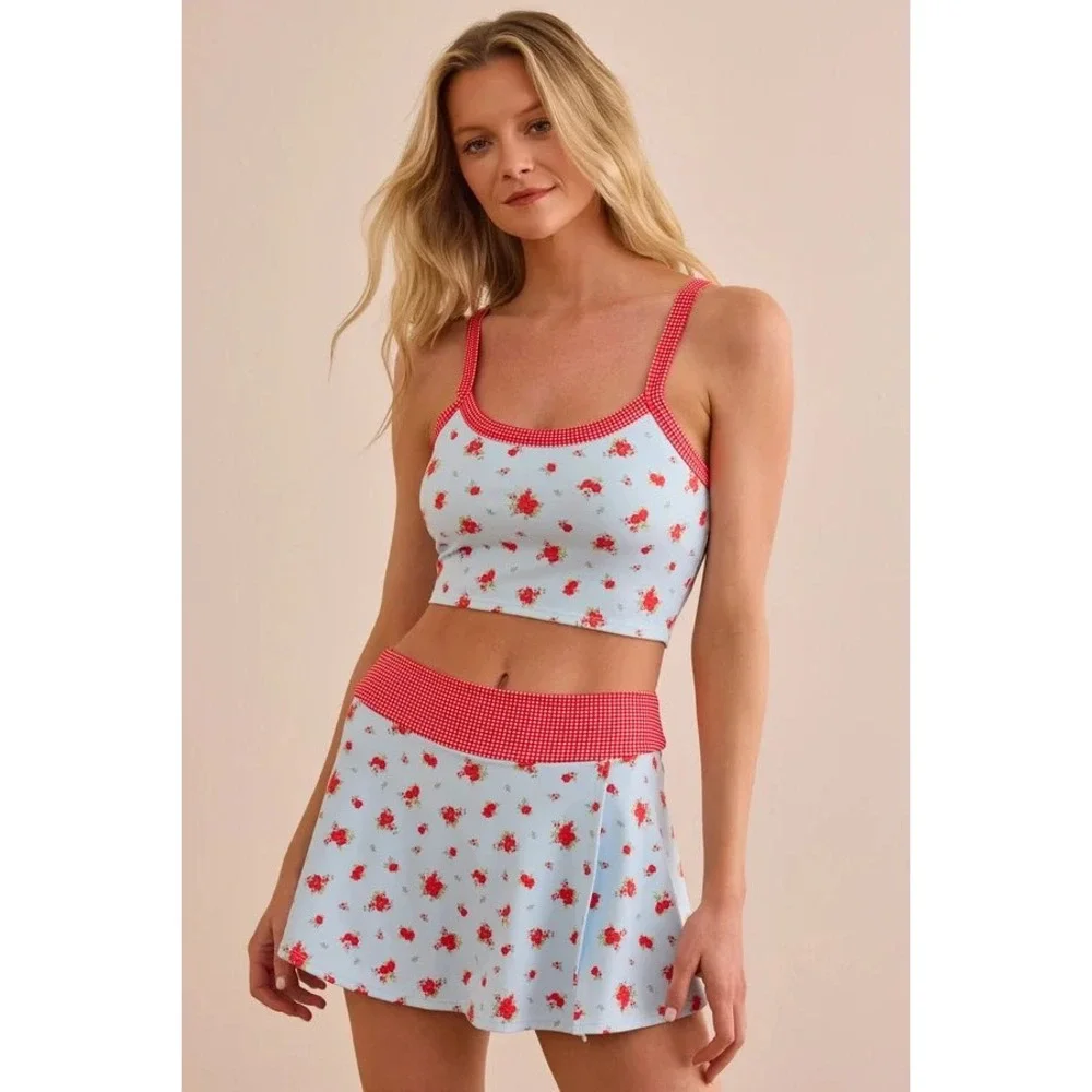 AS Revival Floral Gingham Activewear Set Skort and‎ Crop Top Size XXS